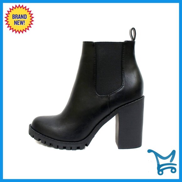 Combat Ankle Boots with Lug Sole Platform and Chunky 3.5 Inch Heel